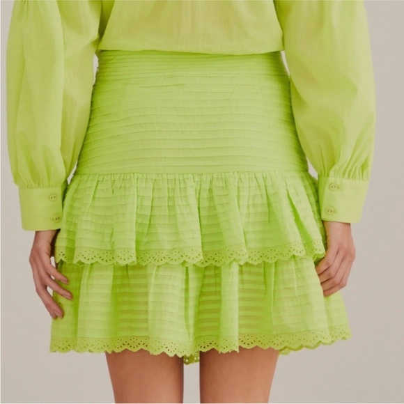 FARM Rio Neon Green Ruffled Mini Skirt - Picture 2 of 4
